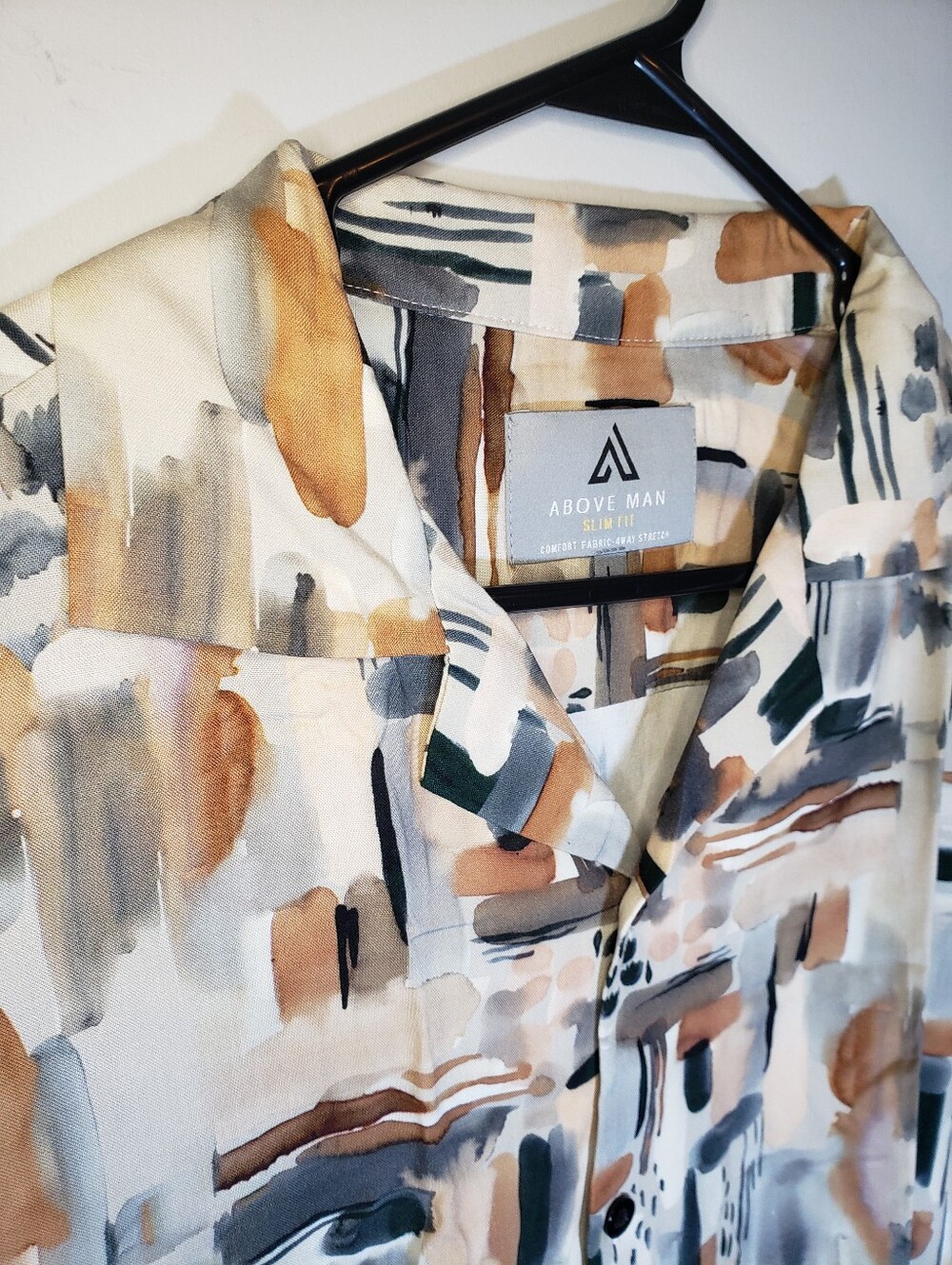 Above Man Shirt Mens Large L Abstract Paint Stroke Short Sleeve Button Up - Picture 5 of 15